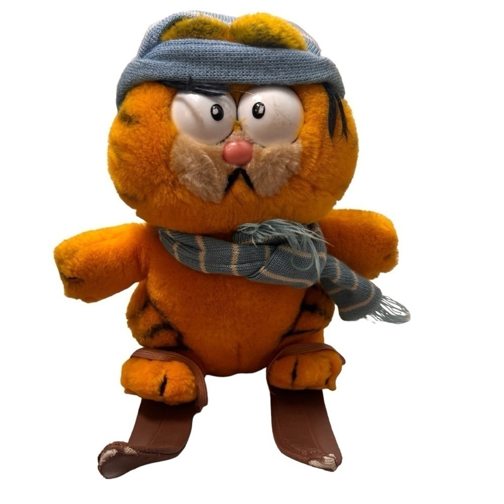 Vintage Garfield plush stuffed animal stuffie winter hat skis 1980's